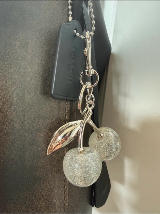 Source Unknown Handbags - Sparkling Cherry Keychain Bag Charm - Silver Glitter
